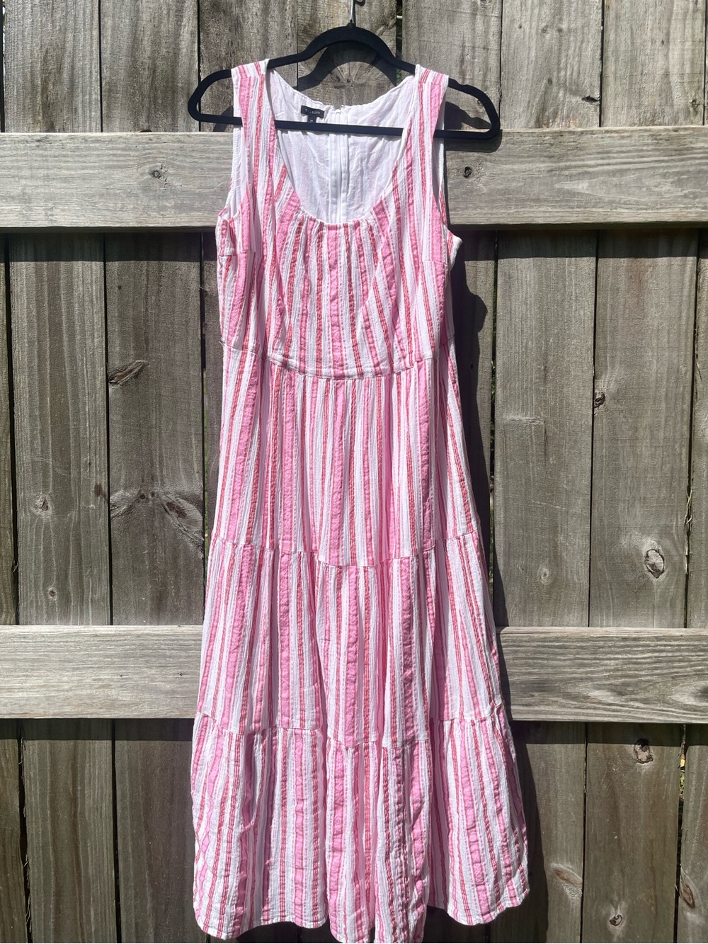 Talbots Cotton Pink and White Striped Tiered Maxi Dress Sz 14